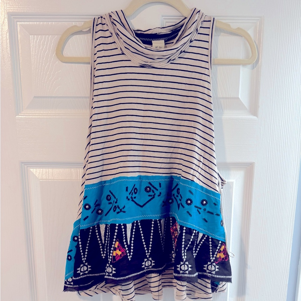 Free People We the Free North South Stripe Embroidered Tank Top Blouse - M